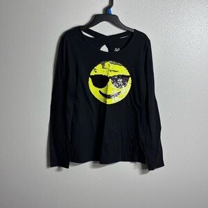 Justice girls Kids black sequin Emoji longsleeve shirt size 14